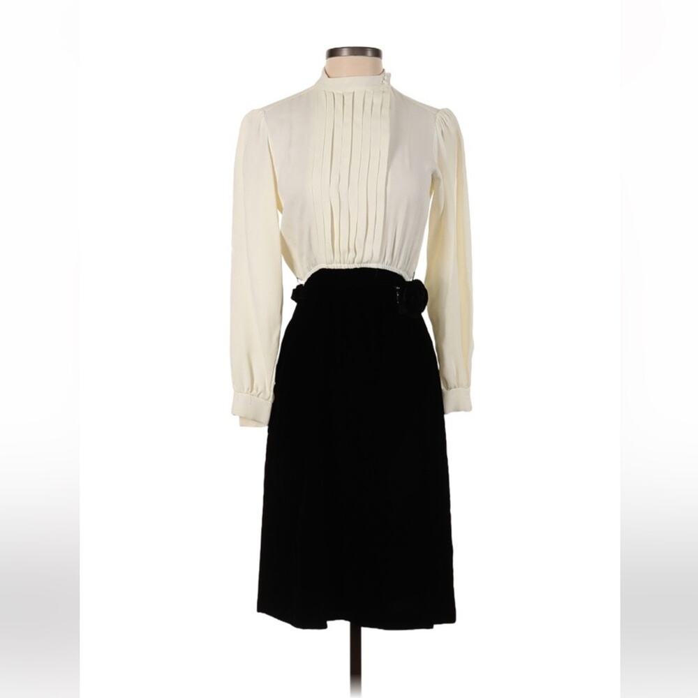 Vintage Union Made pleated blouse and‎ velvet skirt secretary midi dress, 5 or 6